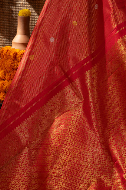 Kanchipuram Silk Brocade And Butta Red Saree