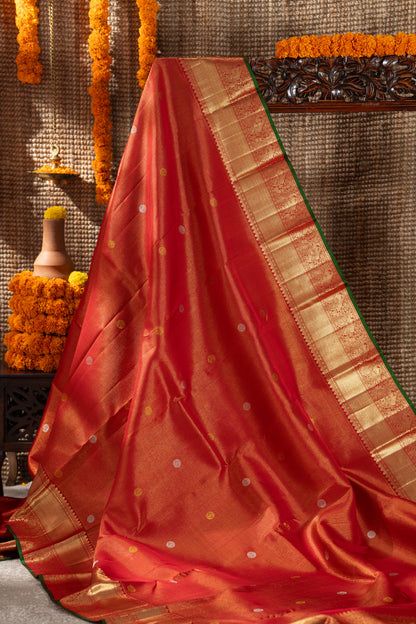 Kanchipuram Silk Brocade And Butta Red Saree
