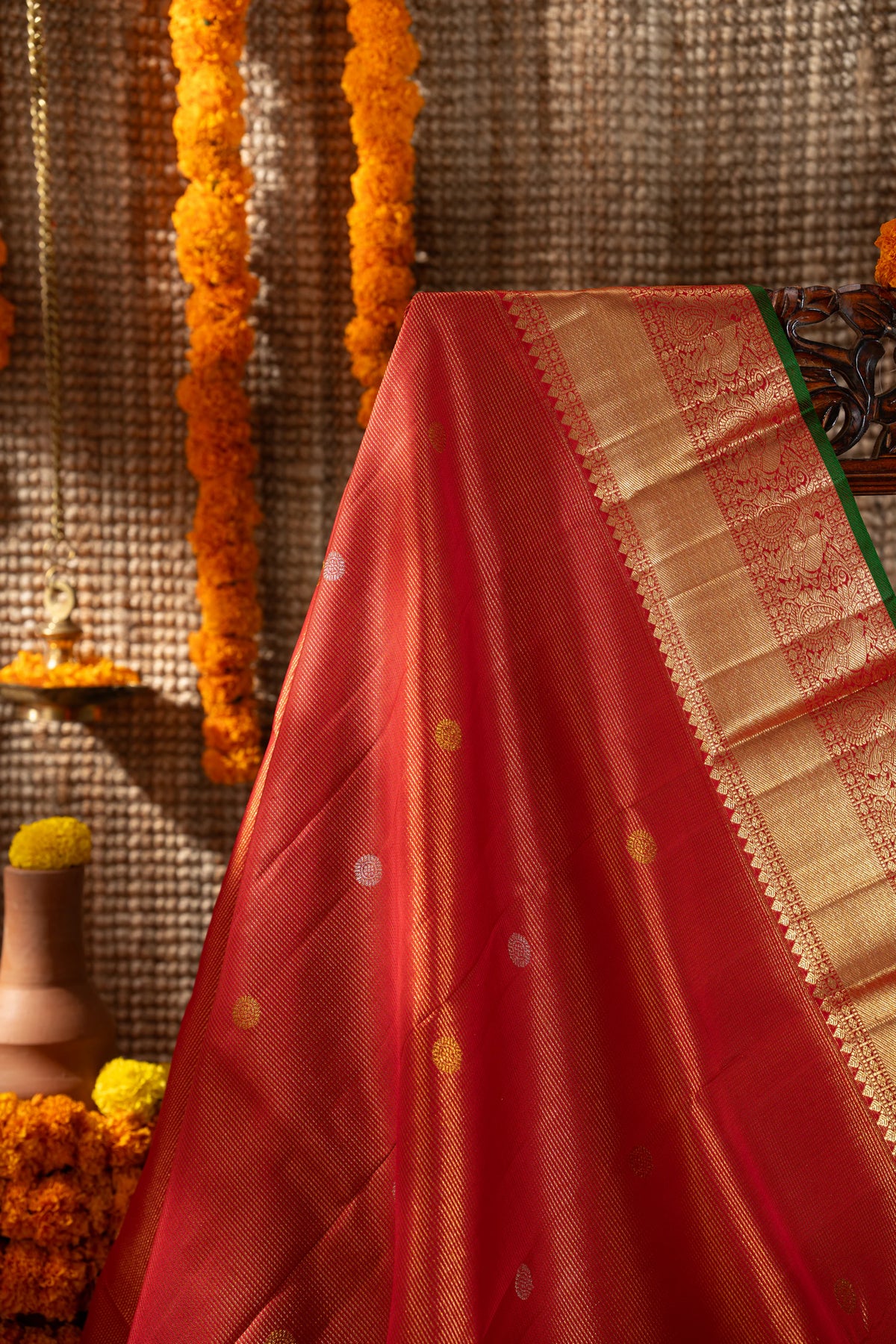 Kanchipuram Silk Brocade And Butta Red Saree