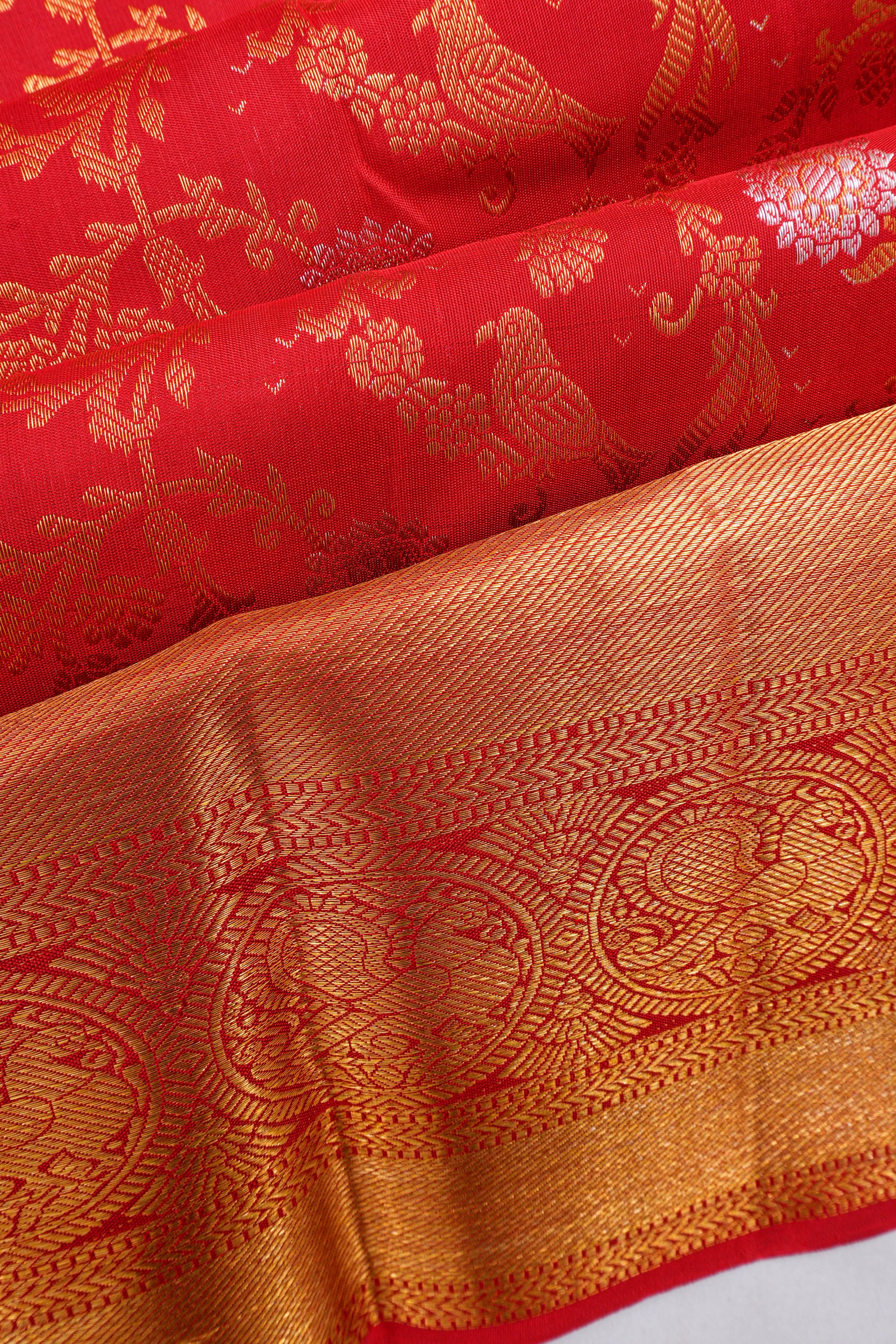 Kanchipuram Silk Jaal Red Saree