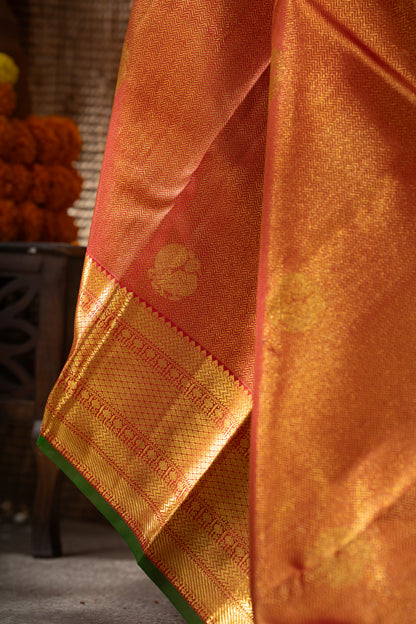 Kanchipuram Silk Brocade And Butta Red Saree