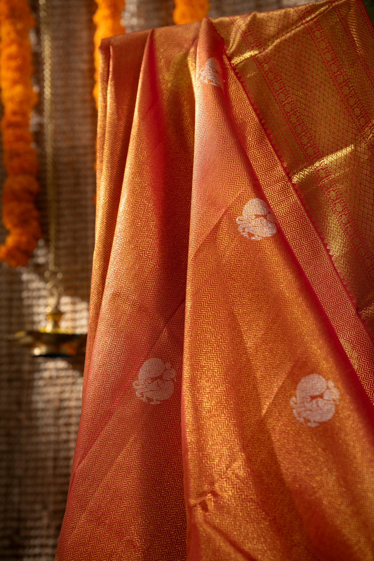 Kanchipuram Silk Brocade And Butta Red Saree