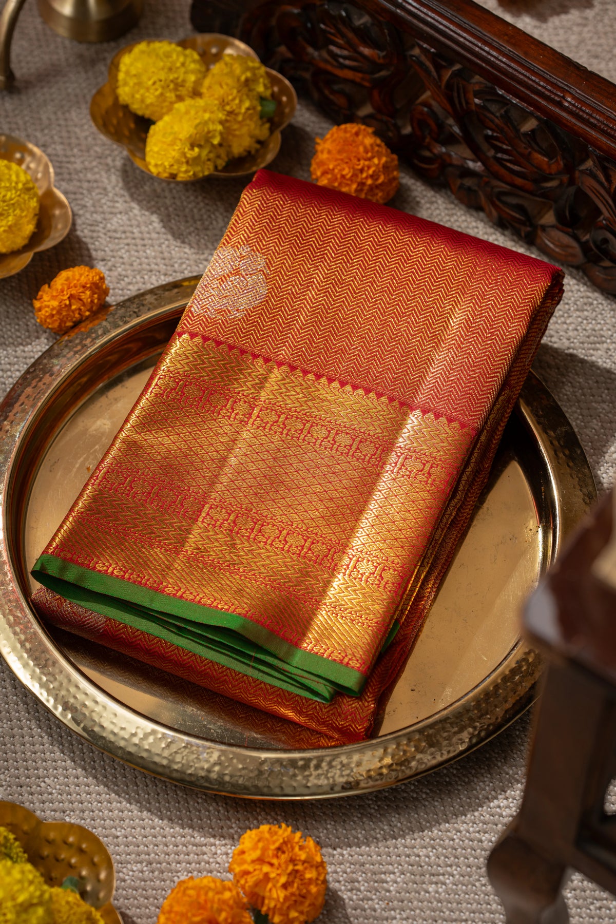 Kanchipuram Silk Brocade And Butta Red Saree