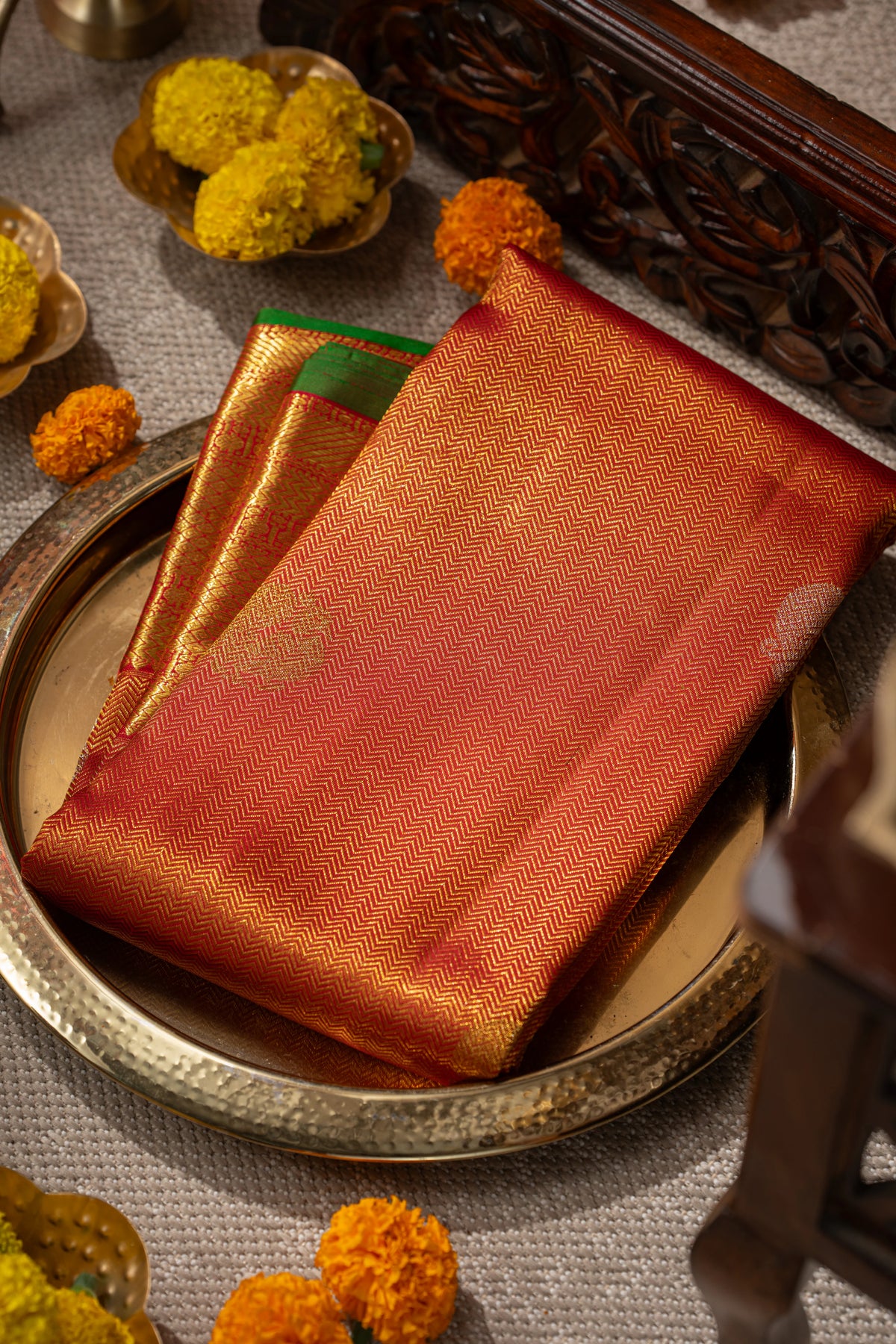 Kanchipuram Silk Brocade And Butta Red Saree