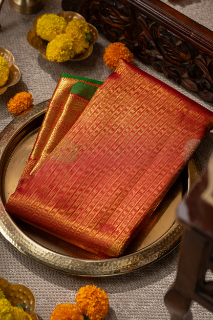 Kanchipuram Silk Brocade And Butta Red Saree