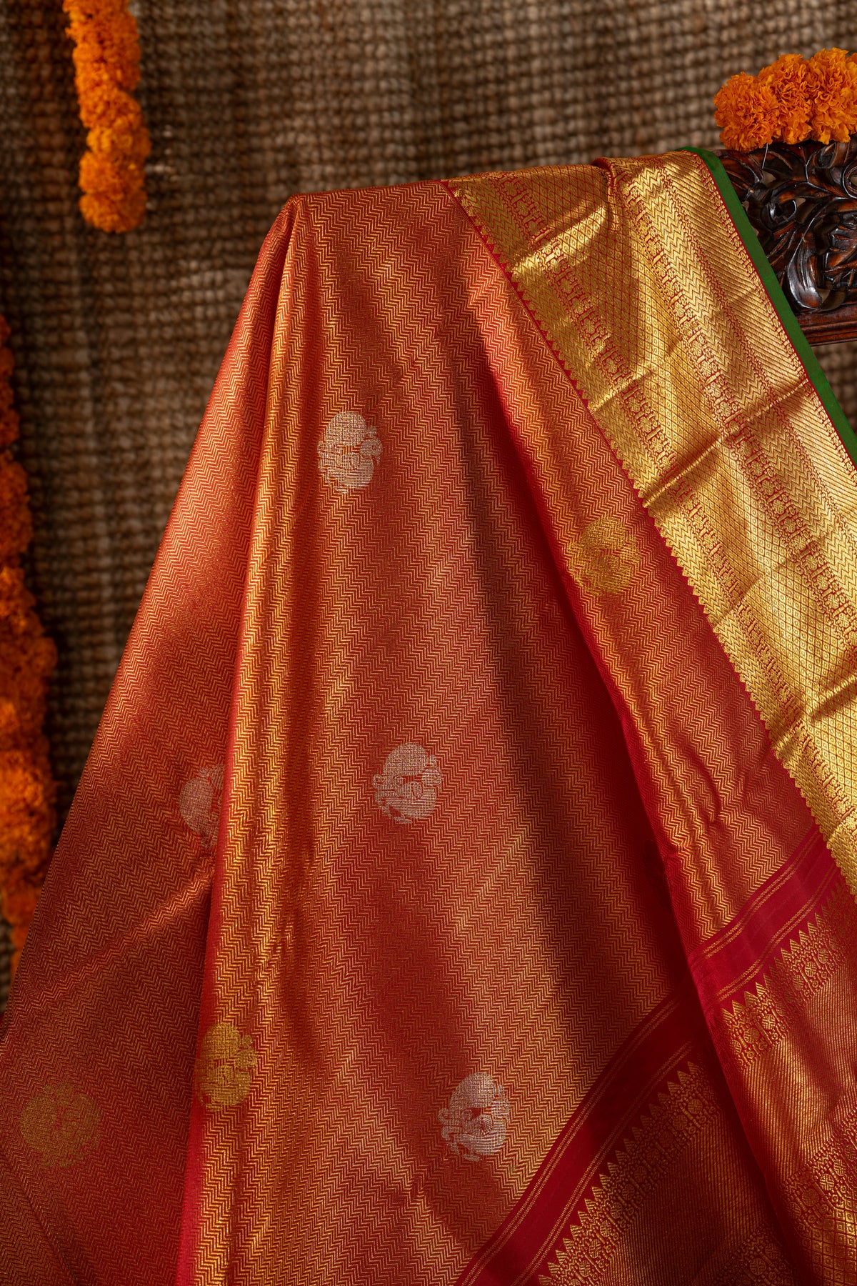 Kanchipuram Silk Brocade And Butta Red Saree