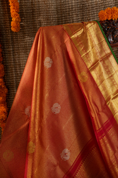 Kanchipuram Silk Brocade And Butta Red Saree