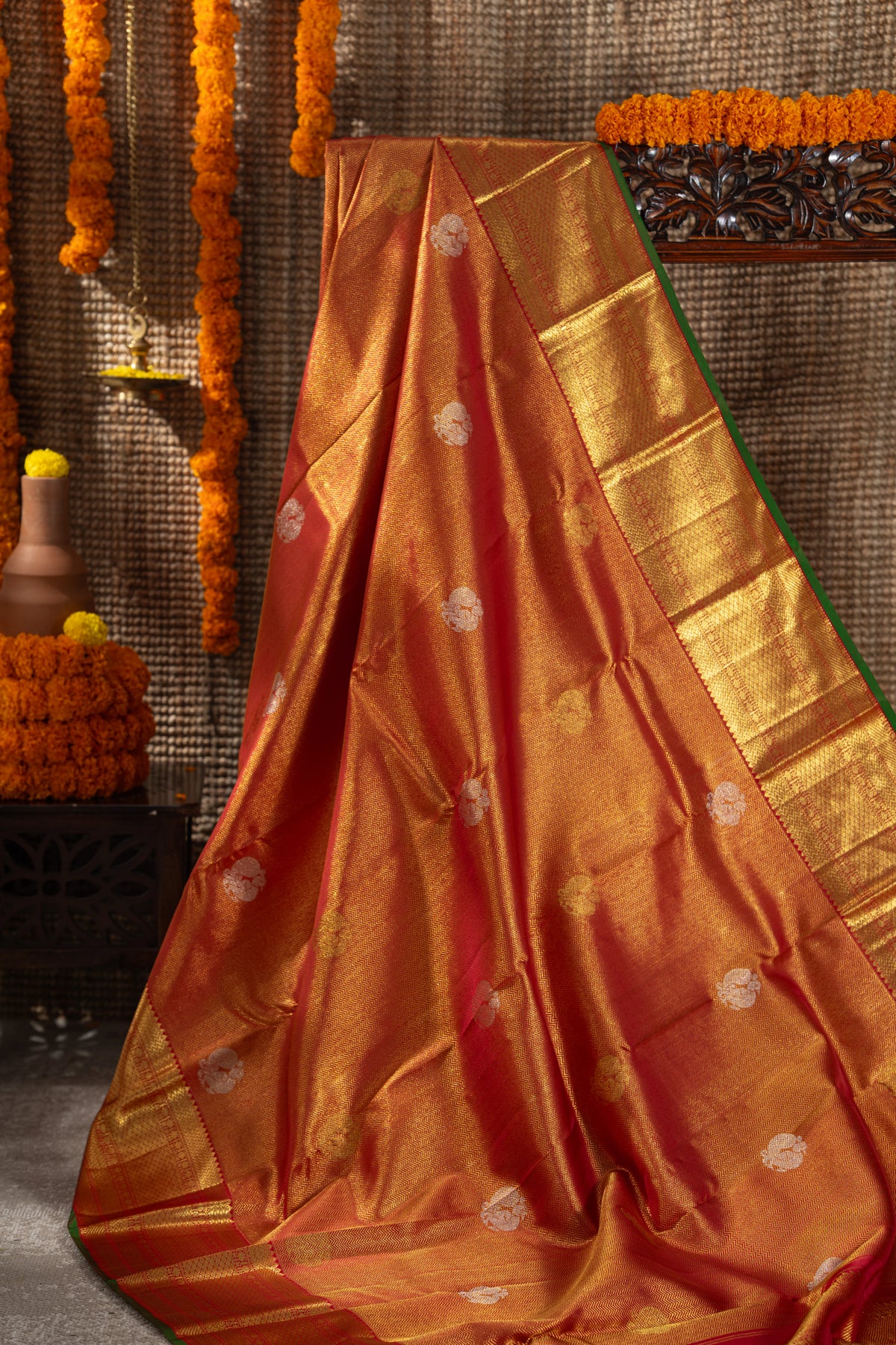 Kanchipuram Silk Brocade And Butta Red Saree