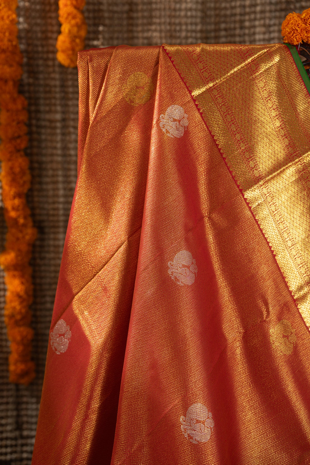 Kanchipuram Silk Brocade And Butta Red Saree