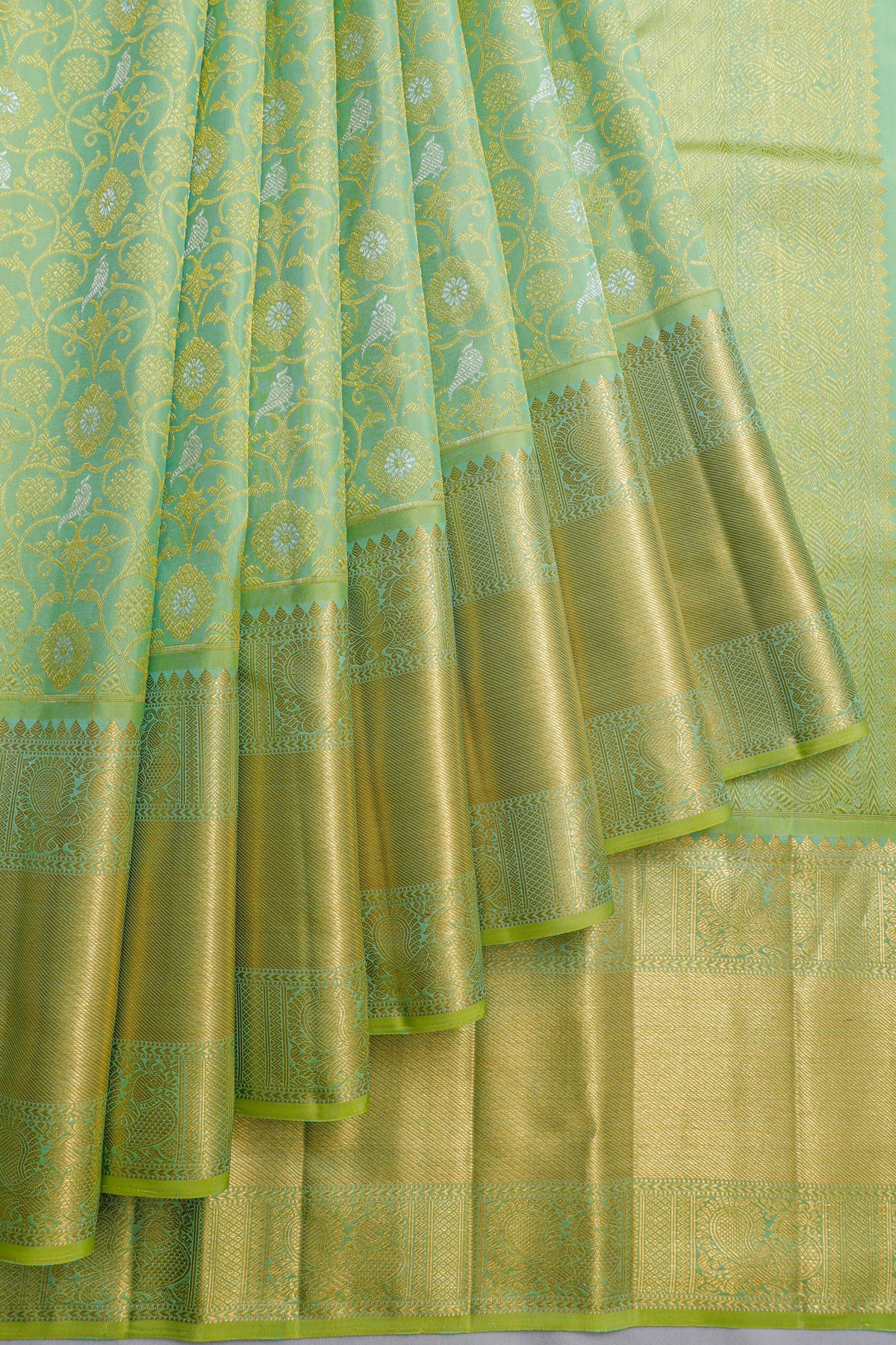 Kanchipuram Silk Brocade And Butta Pastel Green Saree