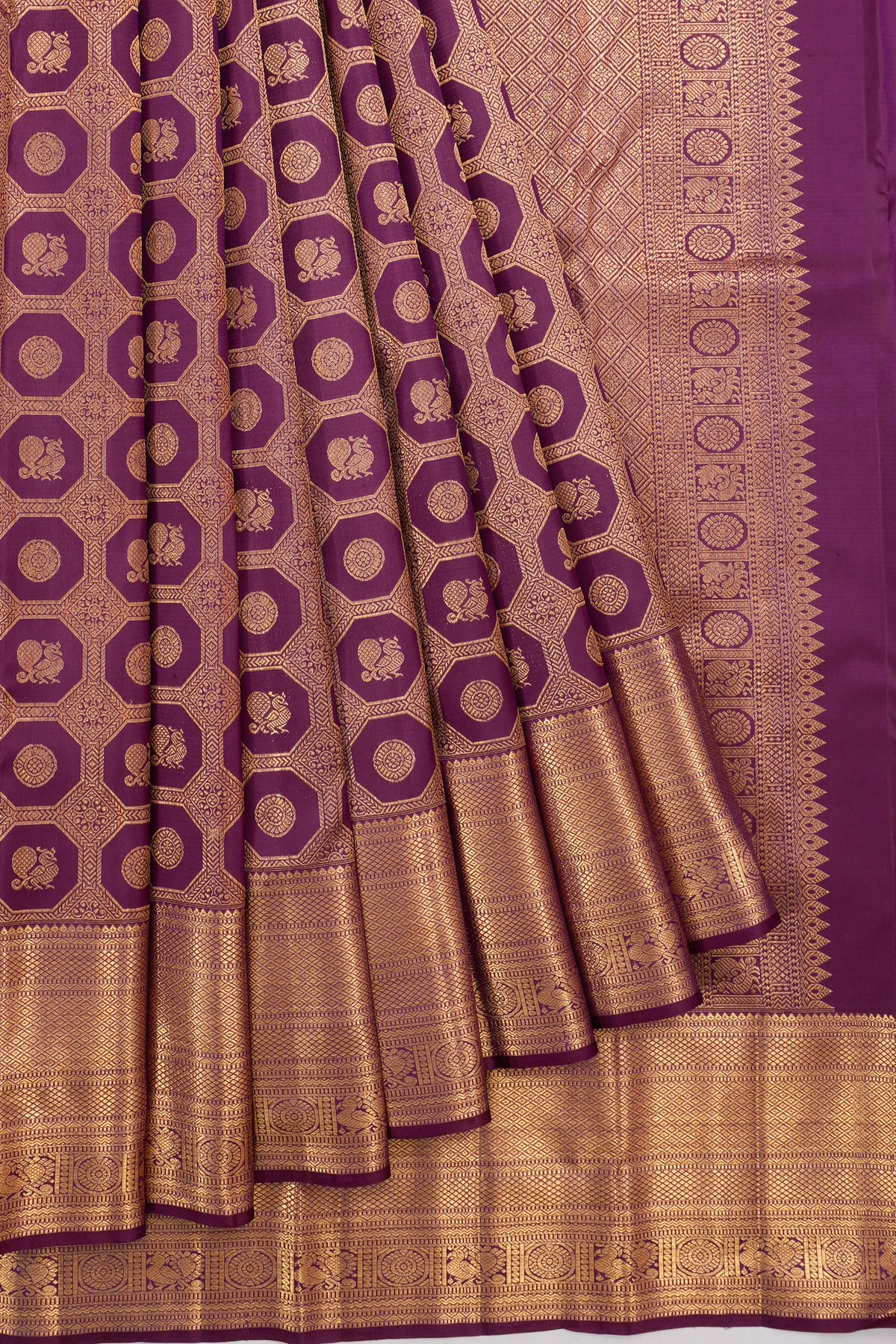 Kanchipuram Silk Brocade And Butta Purple Saree
