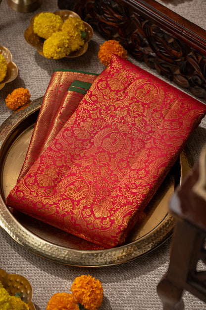 Kanchipuram Silk Jaal And Butta Red Saree