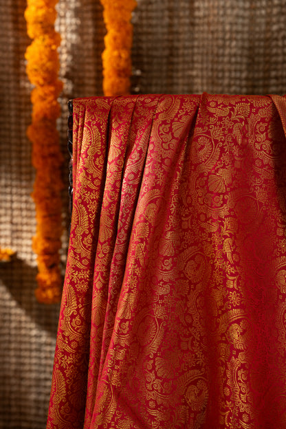 Kanchipuram Silk Jaal And Butta Red Saree