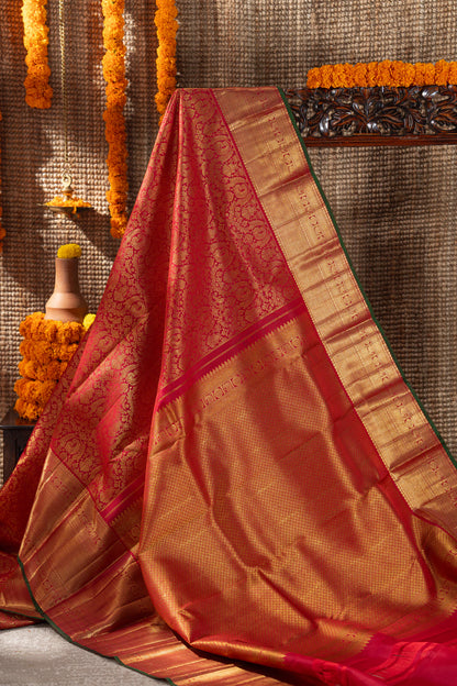 Kanchipuram Silk Jaal And Butta Red Saree