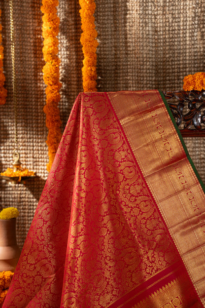 Kanchipuram Silk Jaal And Butta Red Saree