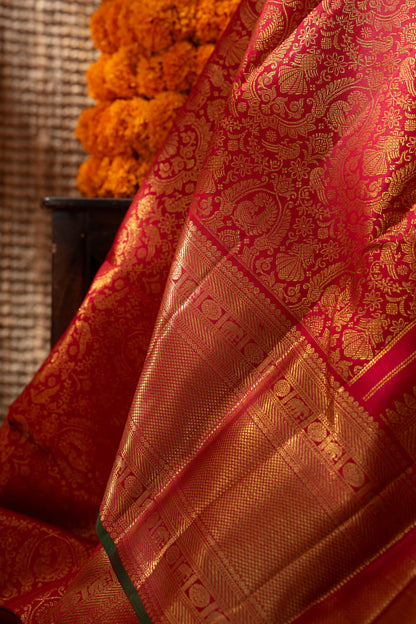 Kanchipuram Silk Jaal And Butta Red Saree