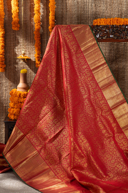 Kanchipuram Silk Jaal And Butta Red Saree