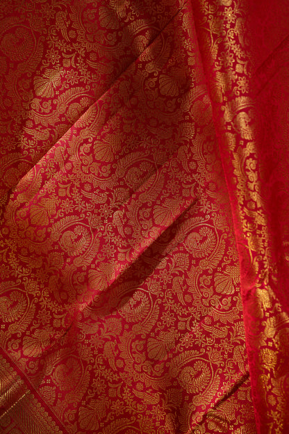 Kanchipuram Silk Jaal And Butta Red Saree