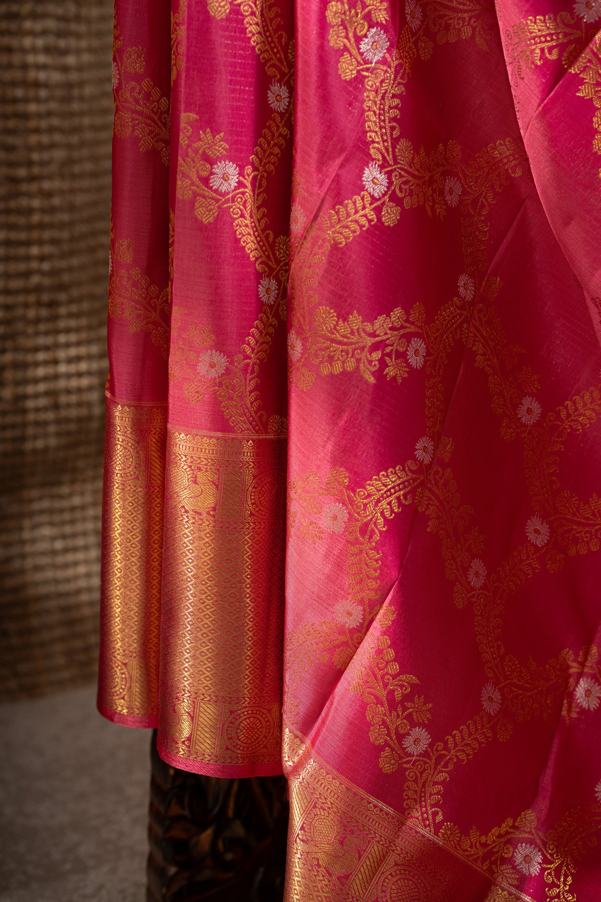 Kanchipuram Silk Jaal Rani Pink Saree