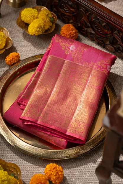 Kanchipuram Silk Jaal Rani Pink Saree