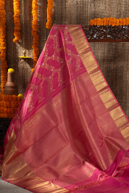 Kanchipuram Silk Jaal Rani Pink Saree