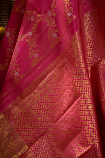 Kanchipuram Silk Jaal Rani Pink Saree
