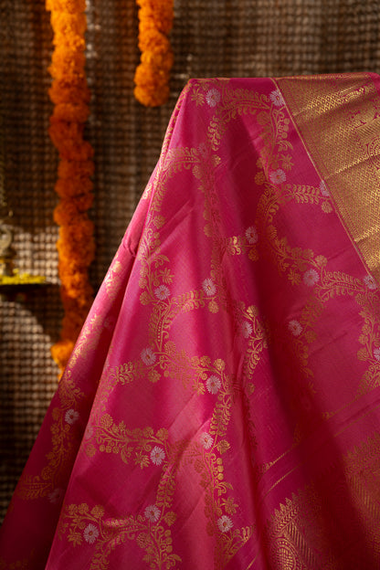 Kanchipuram Silk Jaal Rani Pink Saree