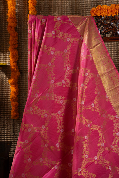 Kanchipuram Silk Jaal Rani Pink Saree