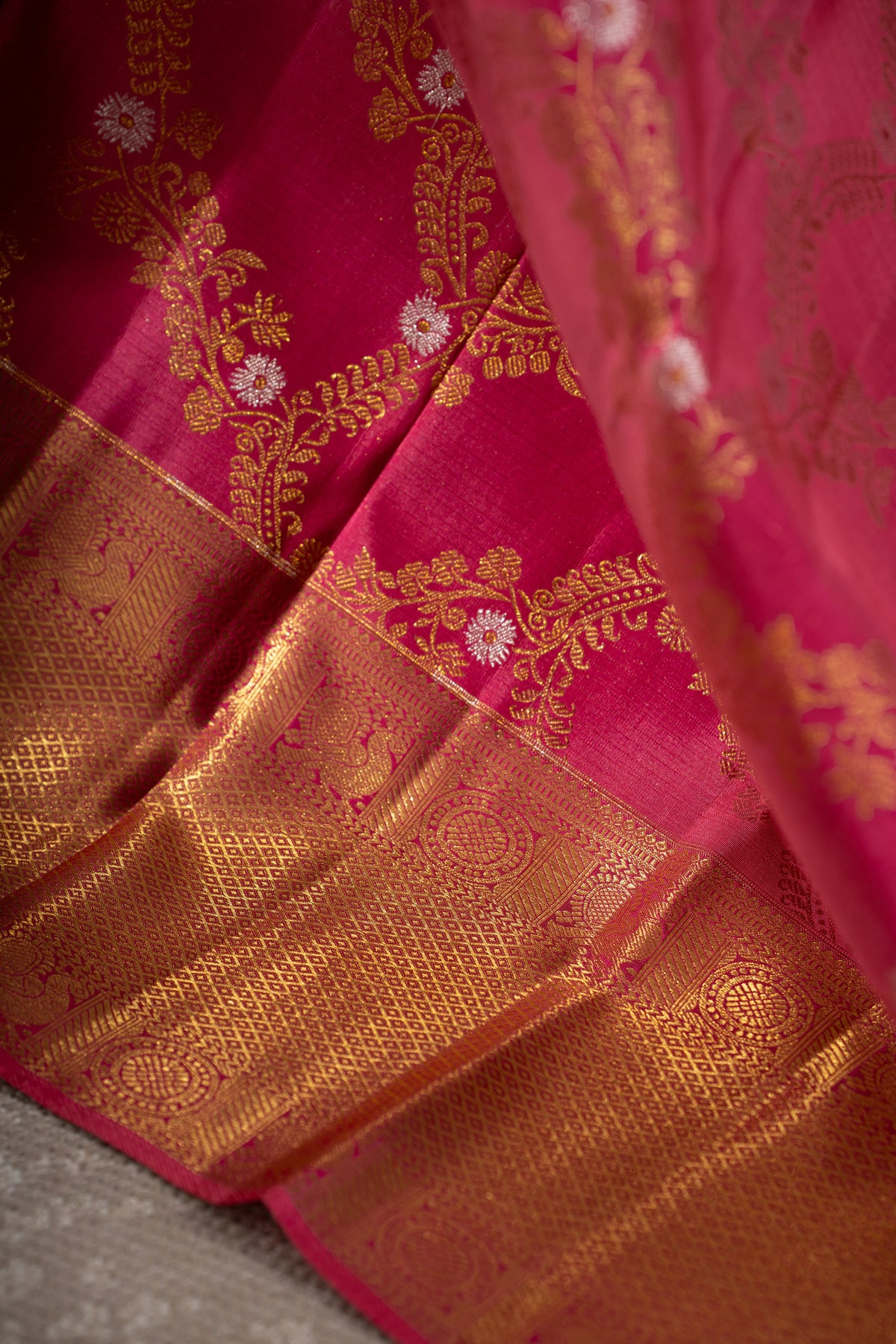 Kanchipuram Silk Jaal Rani Pink Saree