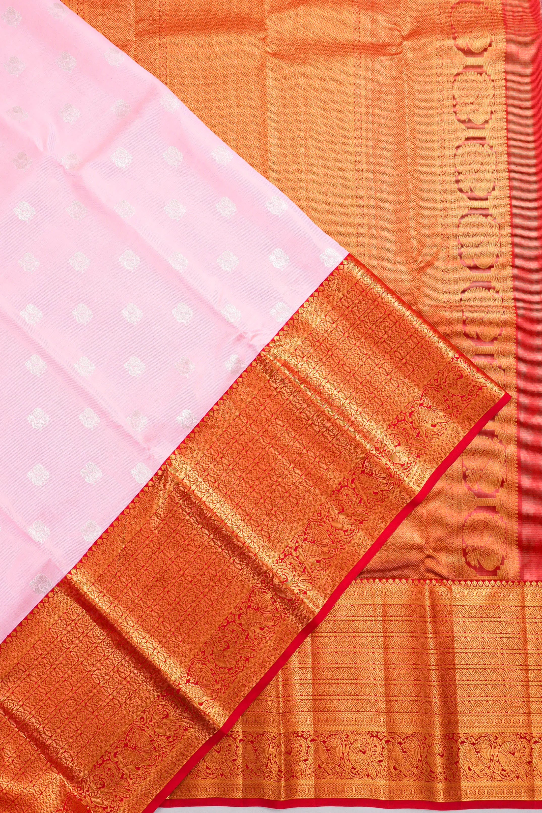 Taranga Kanchi Silk Oosi Lines And Butta Baby Pink Saree