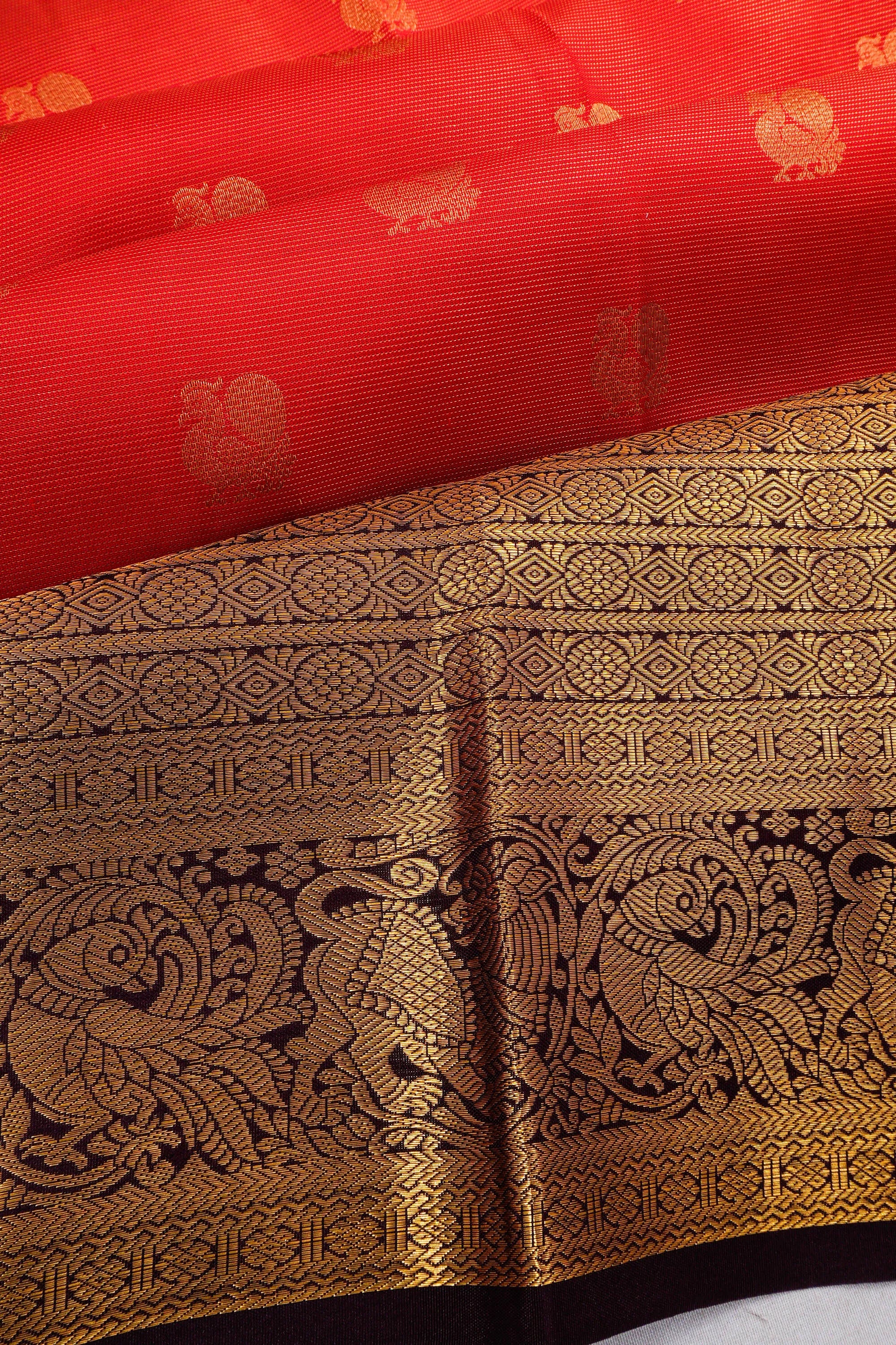 Taranga Kanchi Silk Oosi Lines And Butta Red Saree
