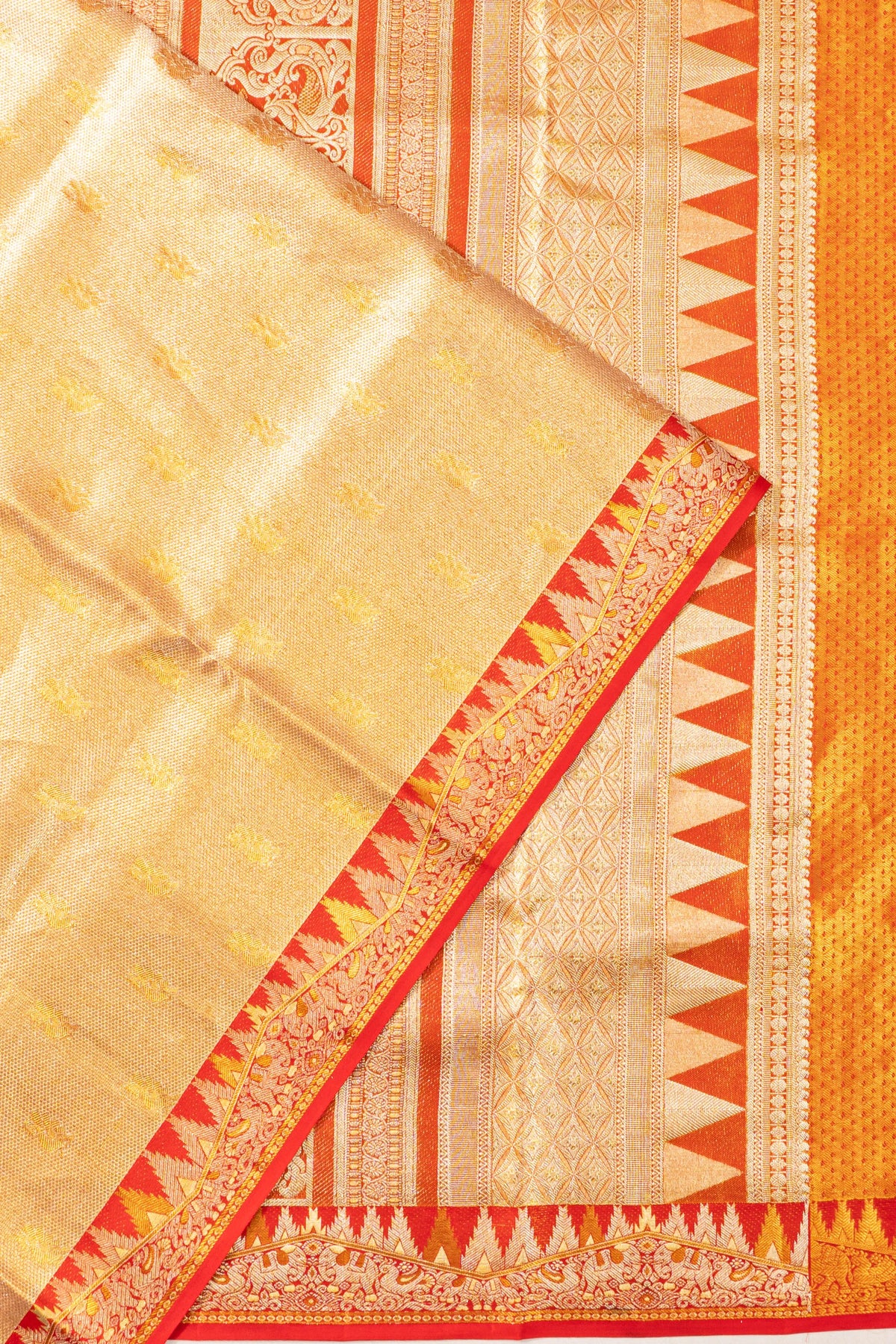 Taranga Kanchi Silk Tissue Brocade And Butta Gold Saree