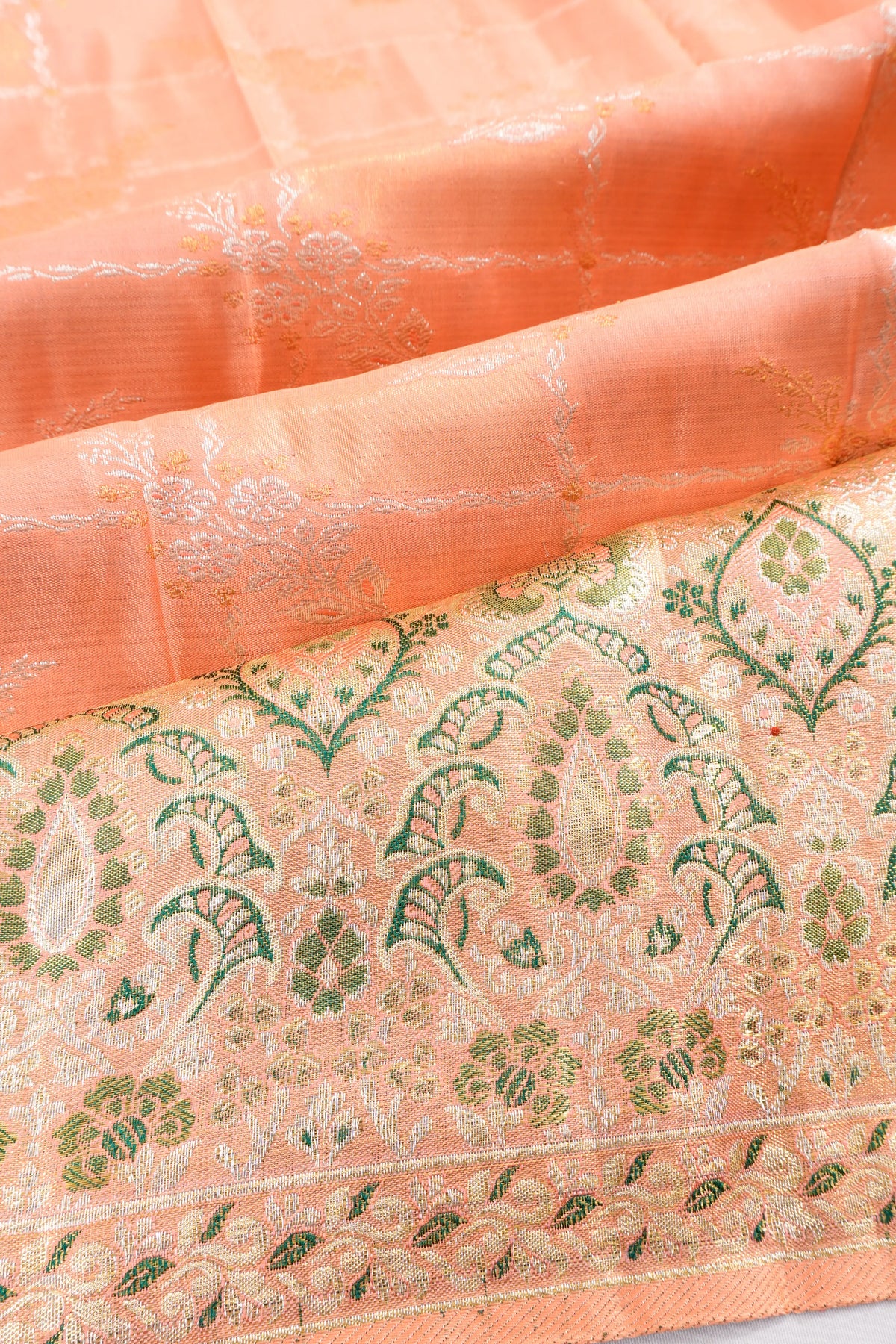 Kanchipuram Silk Brocade Peach Saree