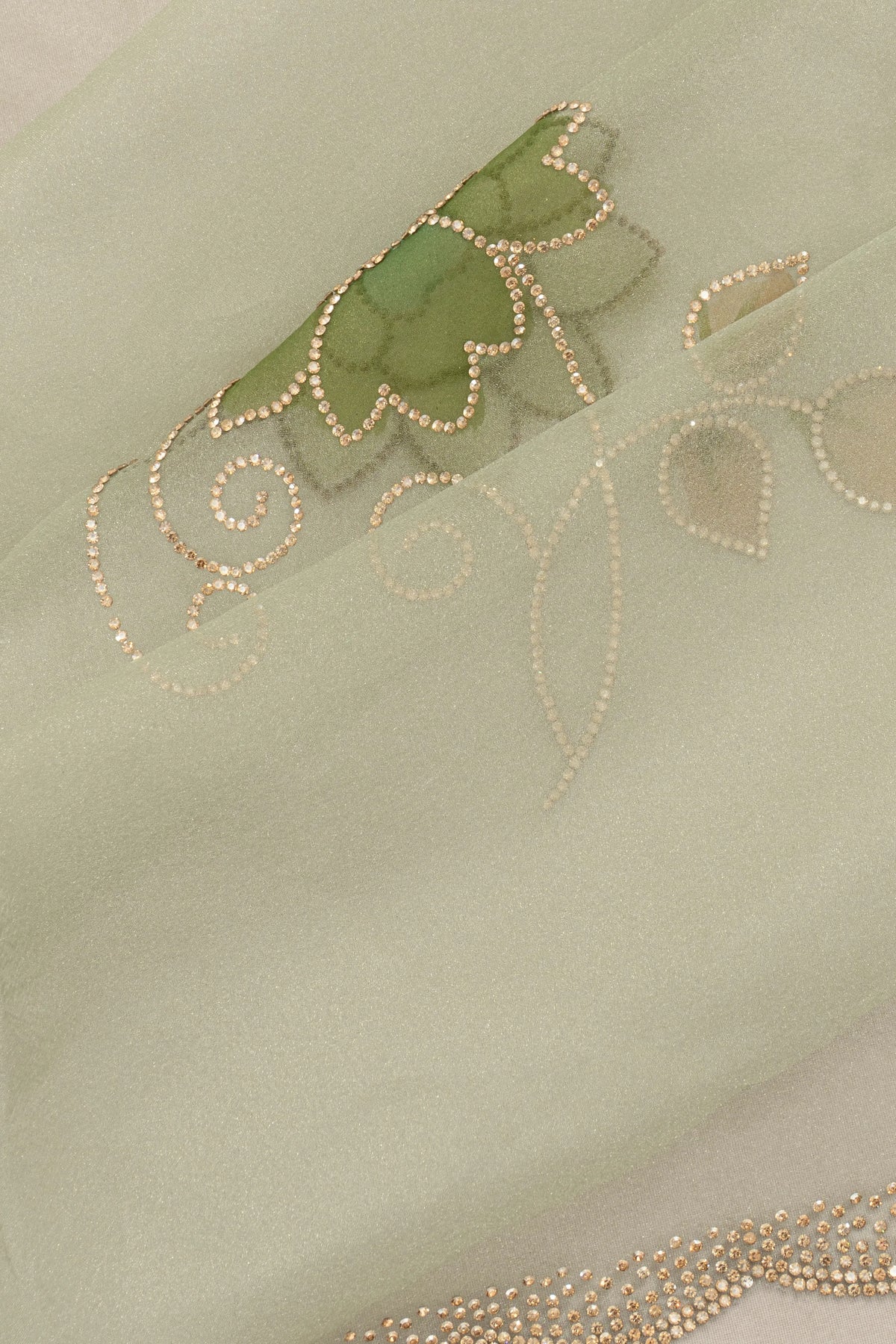 Organza Tissue Floral Printed Sea Green Saree With Crystal Embroidery
