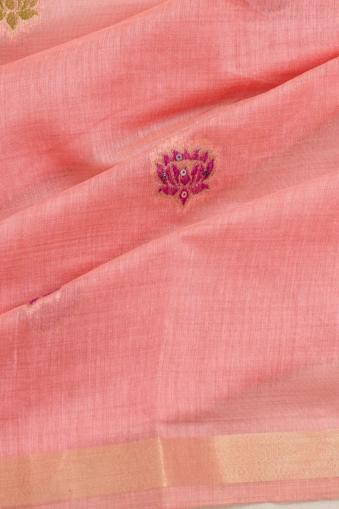 Chanderi Cotton Silk Embroidery Butta Peach Saree