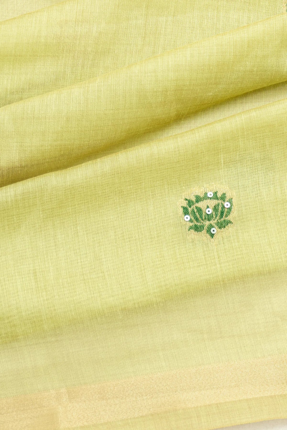 Chanderi Cotton Silk Embroidery Butta Pista Green Saree