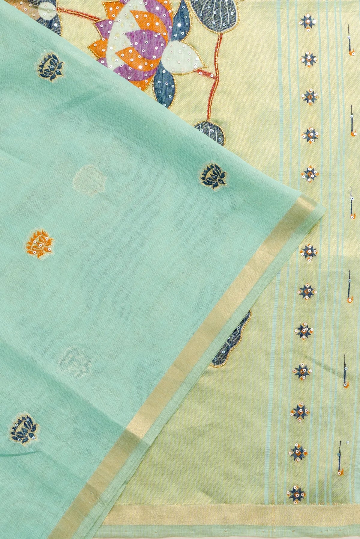 Chanderi Cotton Silk Embroidery Butta Sea Green Saree