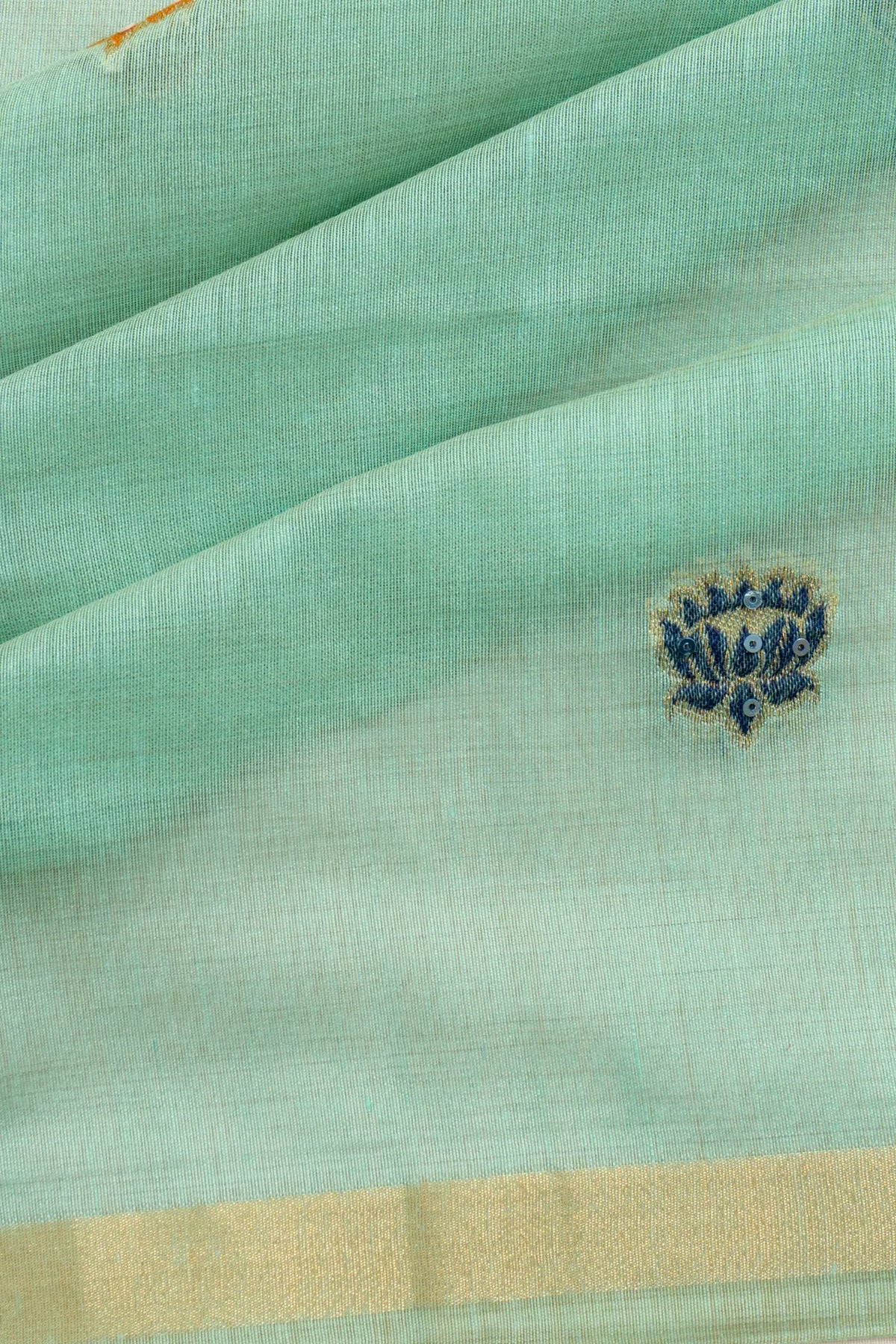 Chanderi Cotton Silk Embroidery Butta Sea Green Saree