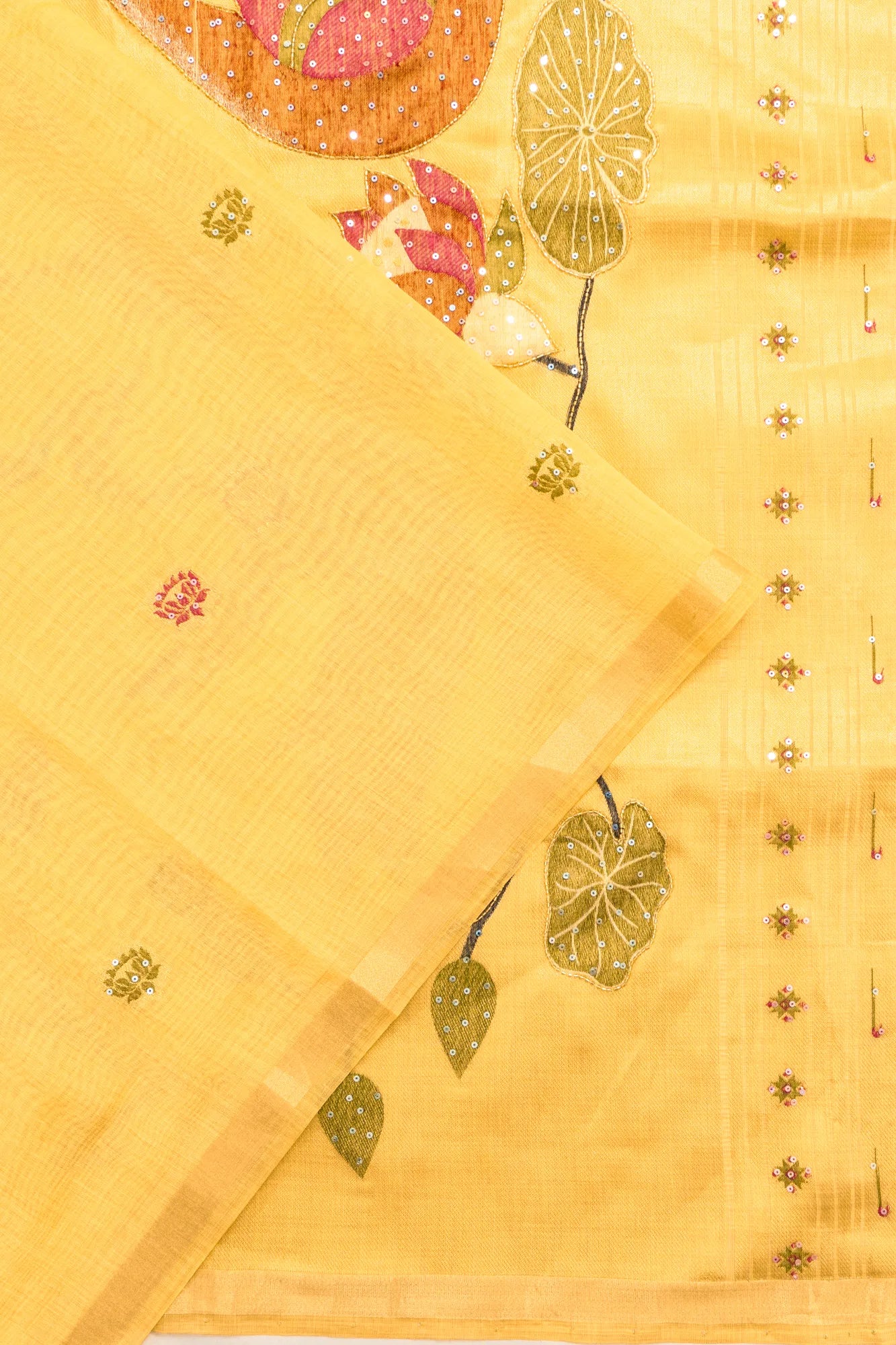 Chanderi Cotton Silk Embroidery Butta Yellow Saree