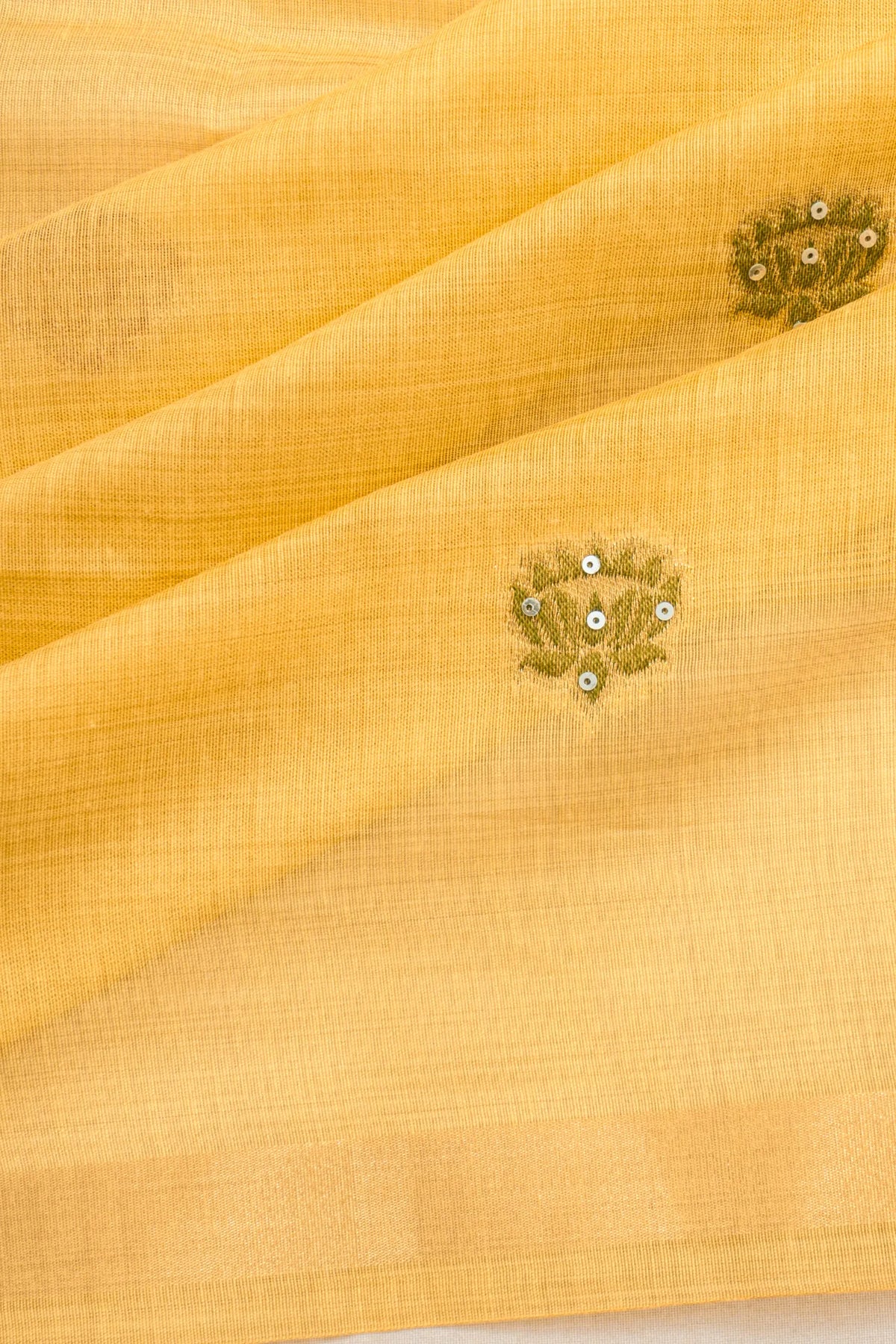 Chanderi Cotton Silk Embroidery Butta Yellow Saree