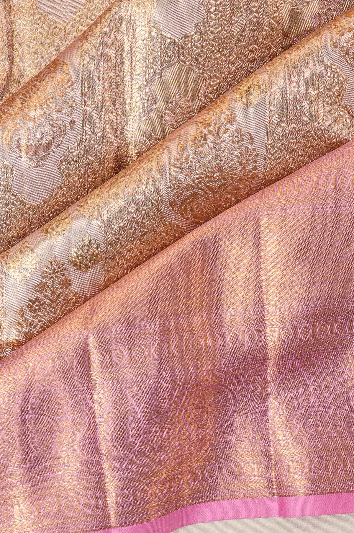 Kanchipuram Silk Tissue Brocade Pastel Pink Saree
