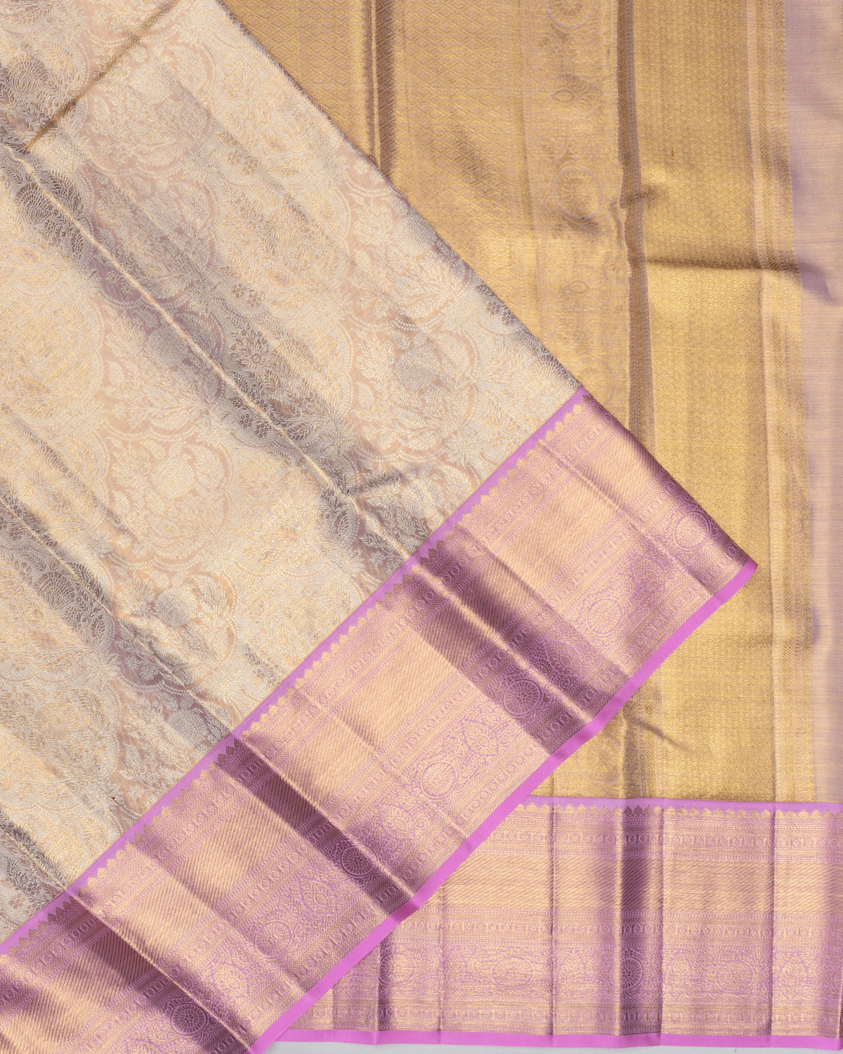 Kanchipuram Silk Tissue Brocade Pink Saree