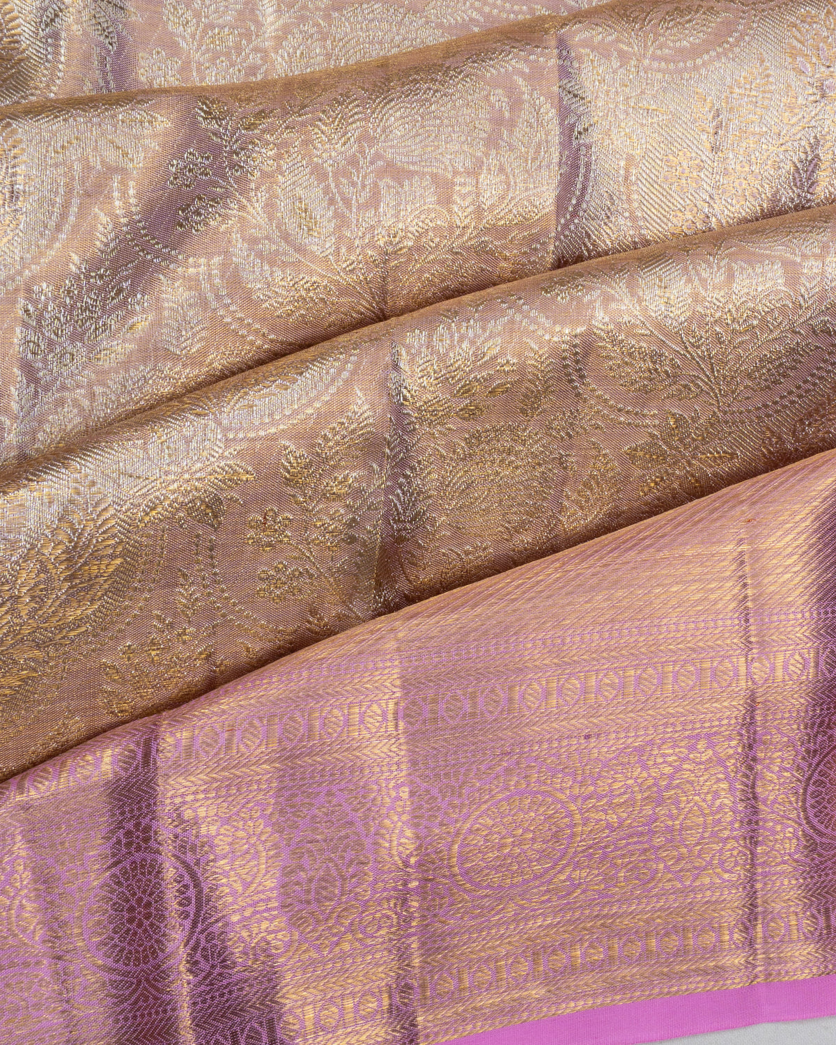 Kanchipuram Silk Tissue Brocade Pink Saree