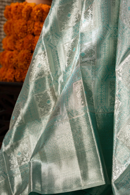 Kanchipuram Silk Tissue Brocade Sea Blue Saree