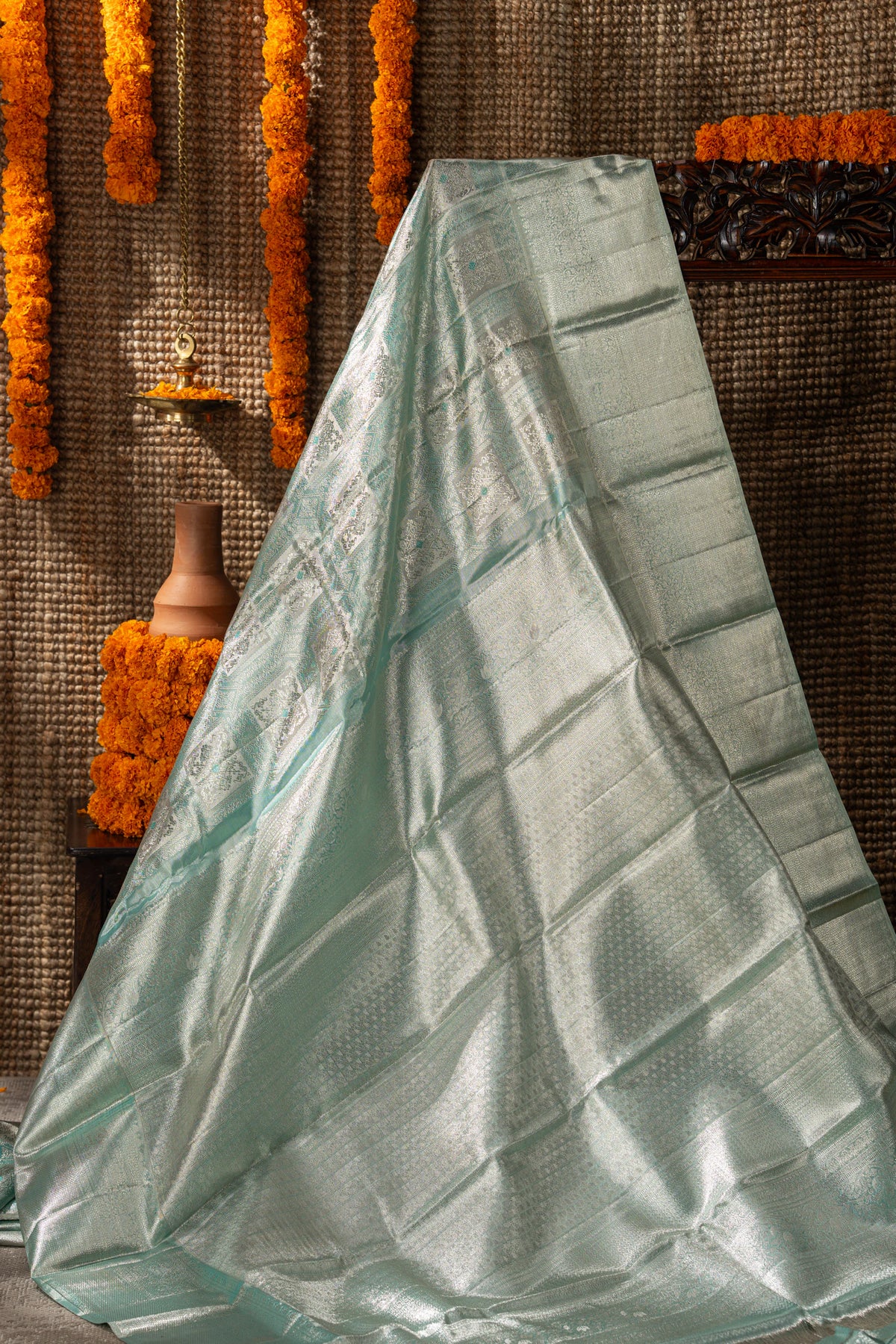 Kanchipuram Silk Tissue Brocade Sea Blue Saree