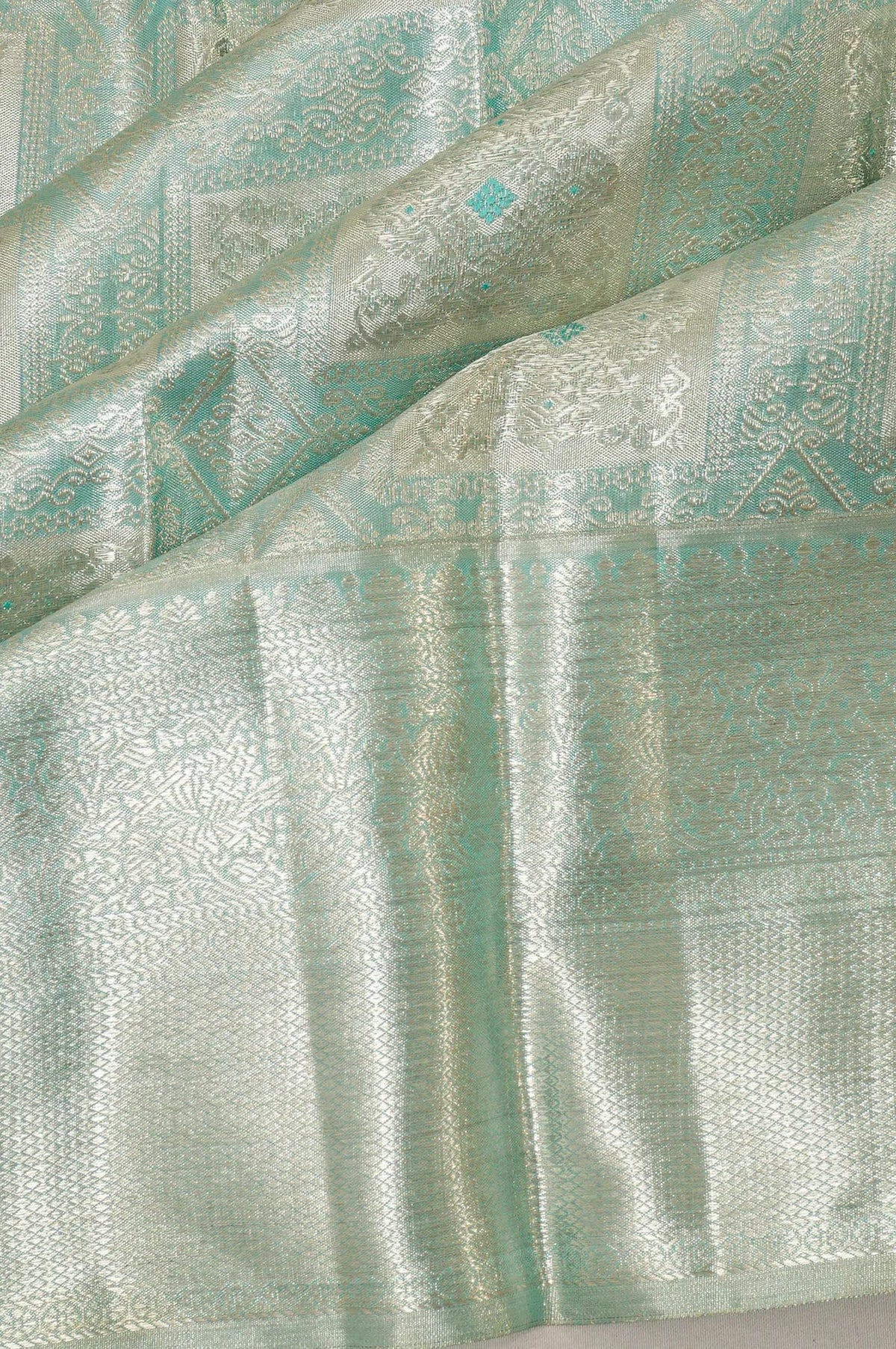 Kanchipuram Silk Tissue Brocade Sea Blue Saree