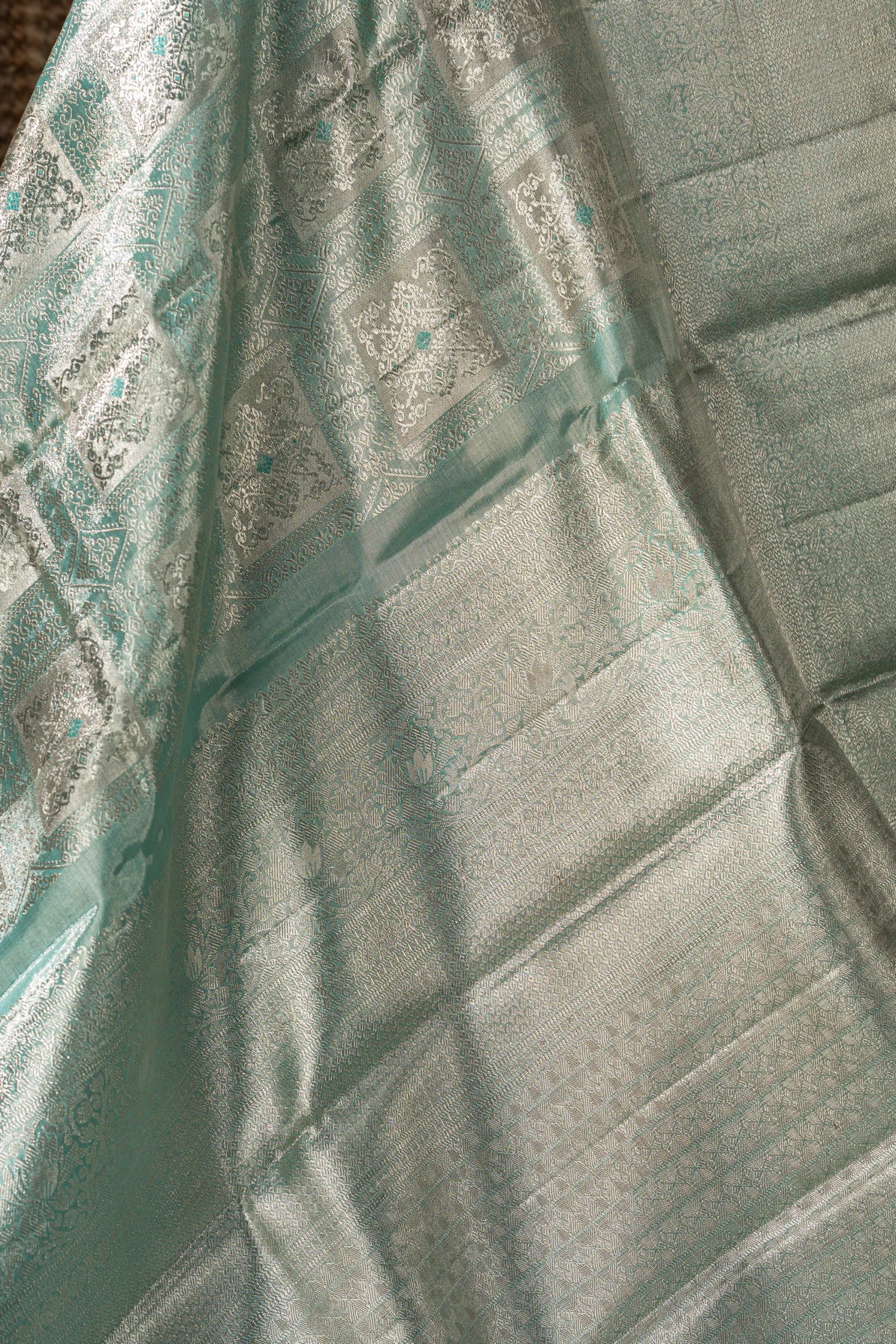 Kanchipuram Silk Tissue Brocade Sea Blue Saree