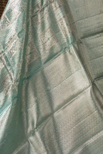 Kanchipuram Silk Tissue Brocade Sea Blue Saree