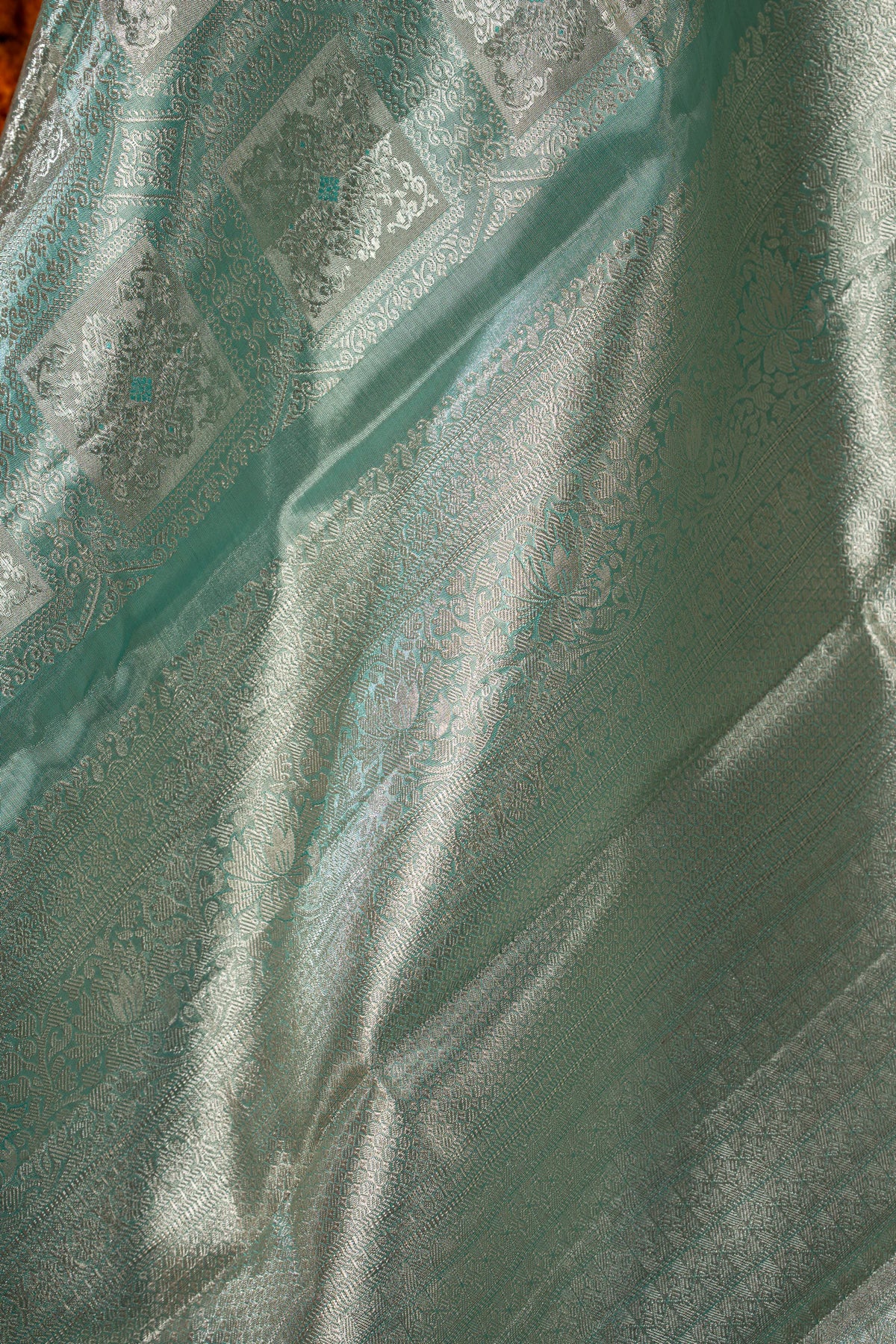 Kanchipuram Silk Tissue Brocade Sea Blue Saree