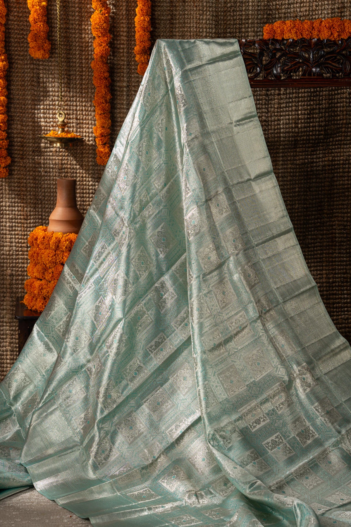 Kanchipuram Silk Tissue Brocade Sea Blue Saree